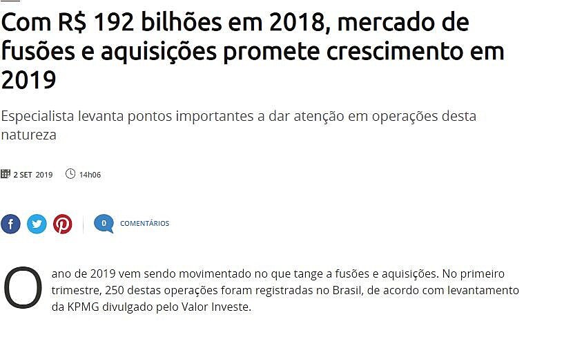 Com R$ 192 bilhes em 2018, mercado de fuses e aquisies promete crescimento em 2019